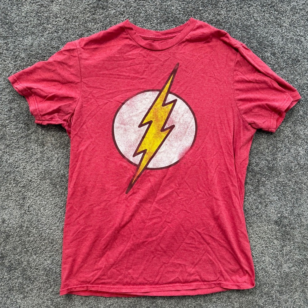 DC Comics The Flash Graphic T-Shirt Mens Medium Red Heather Lightning Bolt Logo